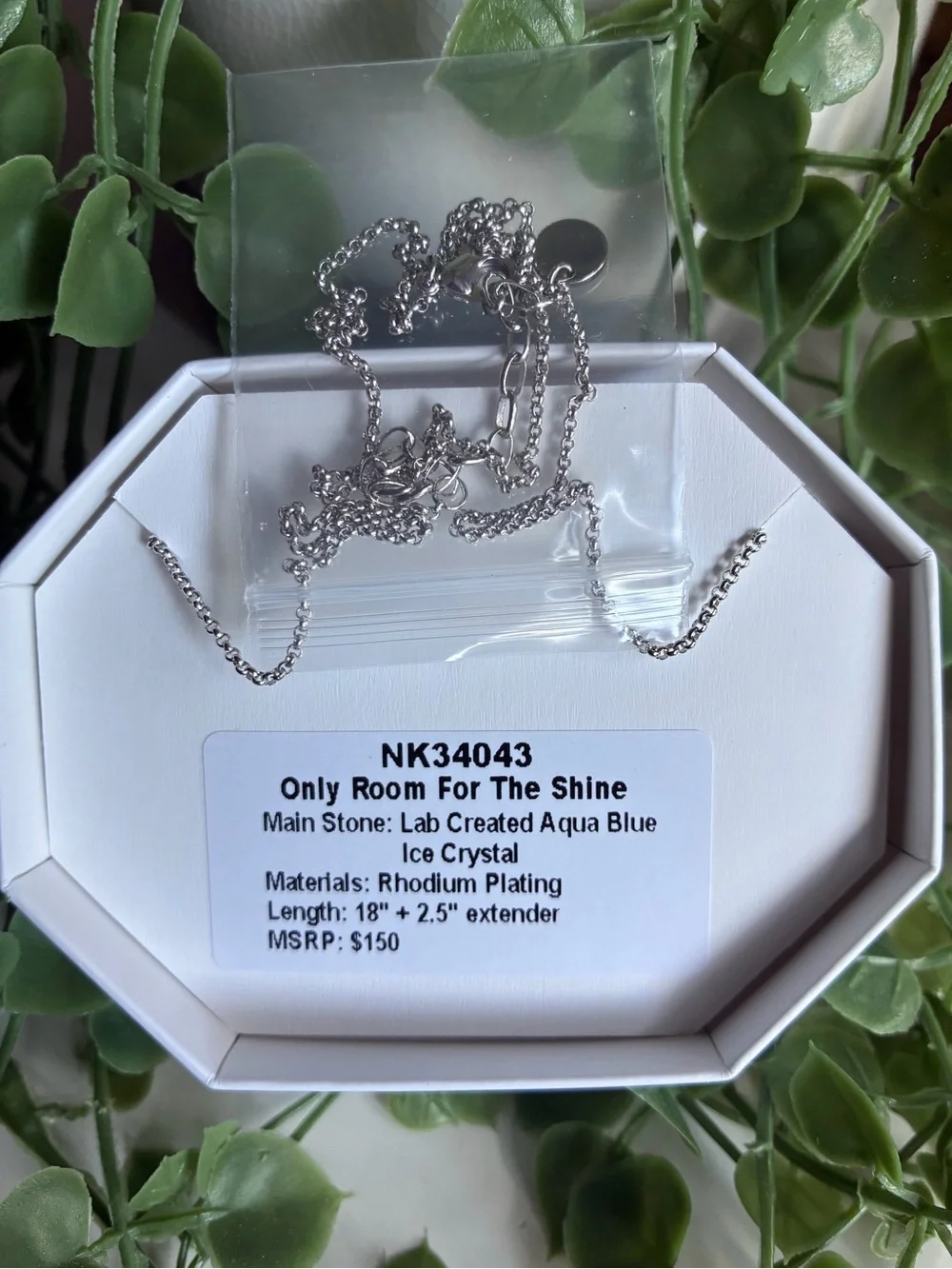 New Bomb Party Only Room For The Shine Blue Ice Crystal on Rhodium Necklace